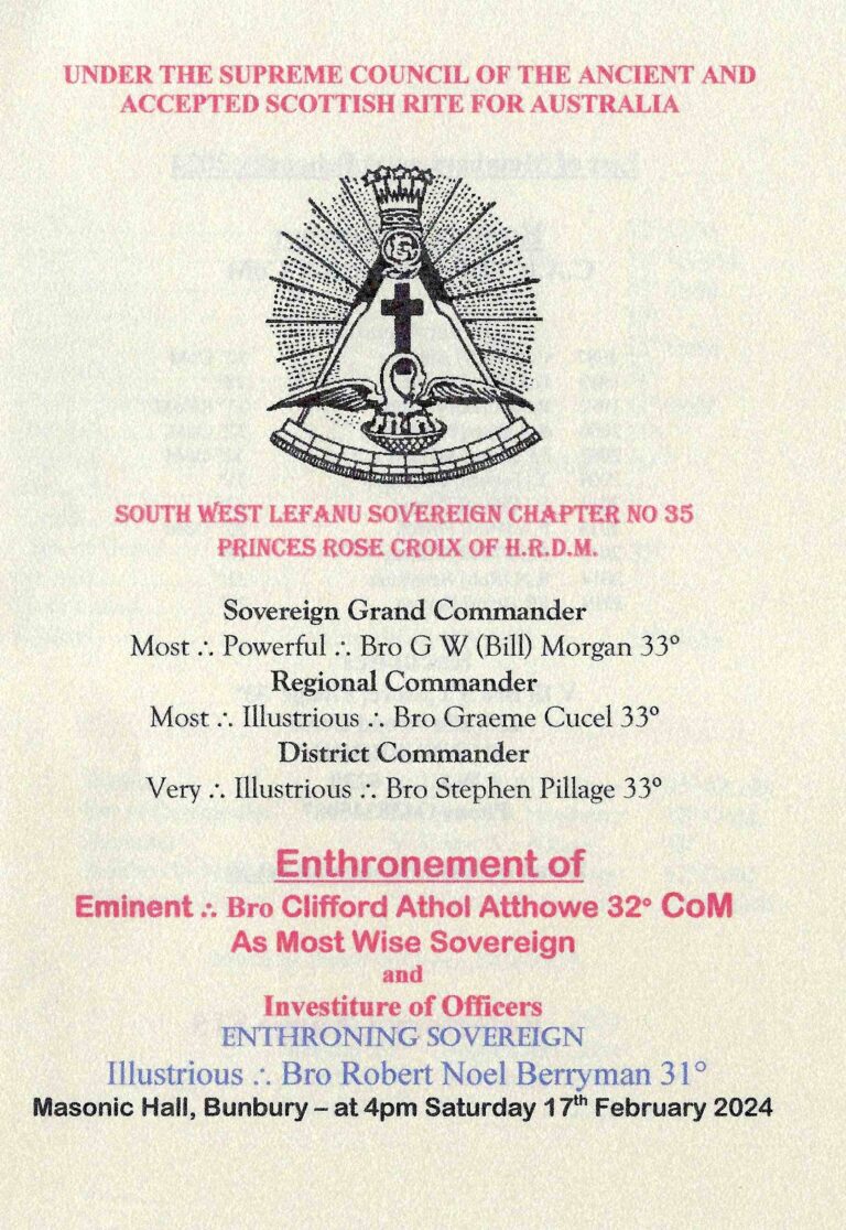 Region 4 – (WA) South West Lefanu Sovereign Chapter No 35